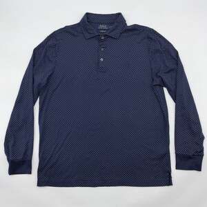 Polo Ralph Lauren Custom Slim Fit Size Large Blue Polka Dot Long Sleeve Polo
